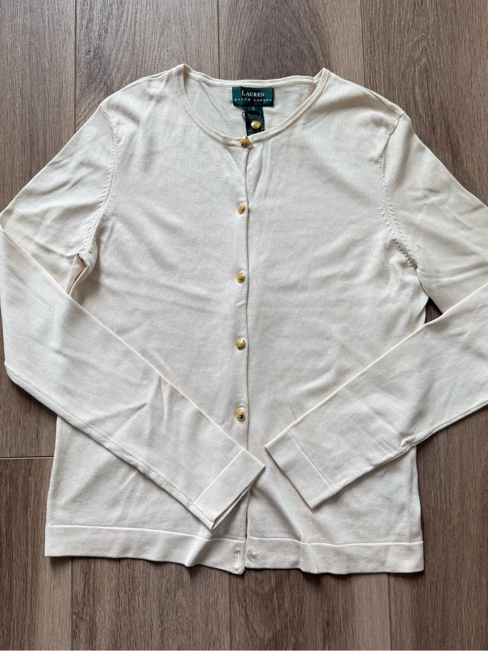 Lauren Ralph Lauren Cream Button-Up Lightweight silk blend  Cardigan size small